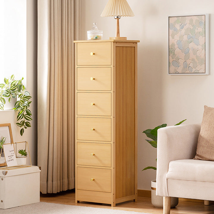 Contemporary Nordic Rectangular Bamboo Composite Board Storage Cabinet 6-Drawer For Living Room