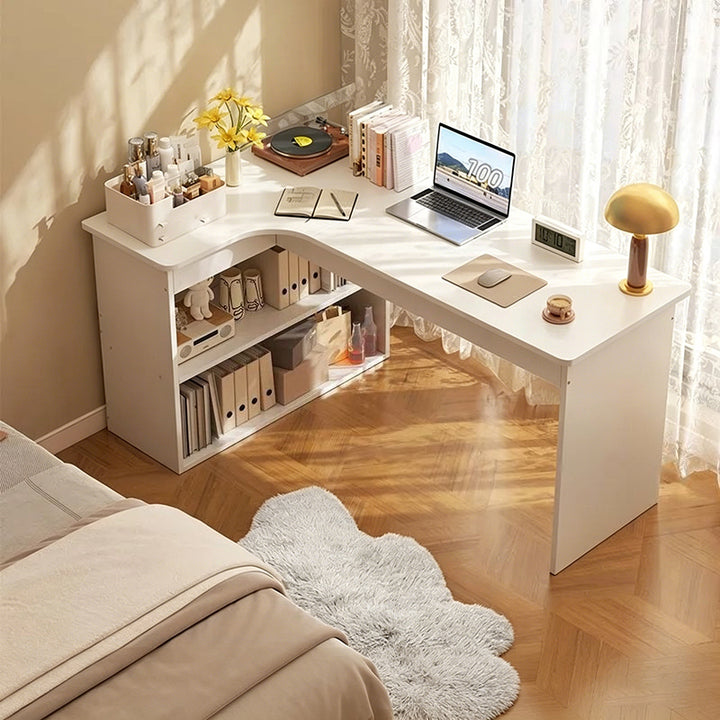 Modern Minimalist L-Shaped Rectangular Medium Density Fiberboard Desk 3-Tier For Bedroom