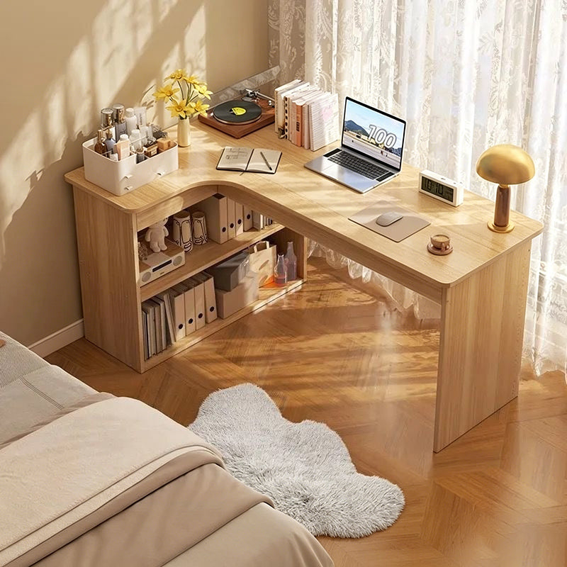 Modern Minimalist L-Shaped Rectangular Medium Density Fiberboard Desk 3-Tier For Bedroom