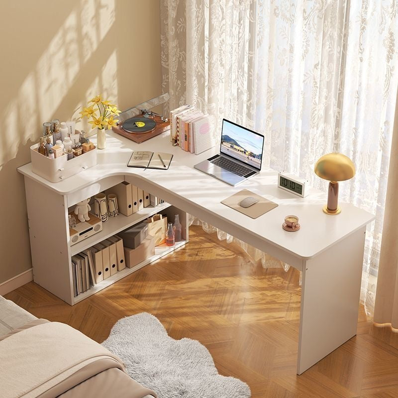 Modern Minimalist L-Shaped Rectangular Medium Density Fiberboard Desk 3-Tier For Bedroom