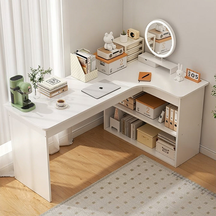 Modern Minimalist L-Shaped Rectangular Medium Density Fiberboard Desk 3-Tier For Bedroom