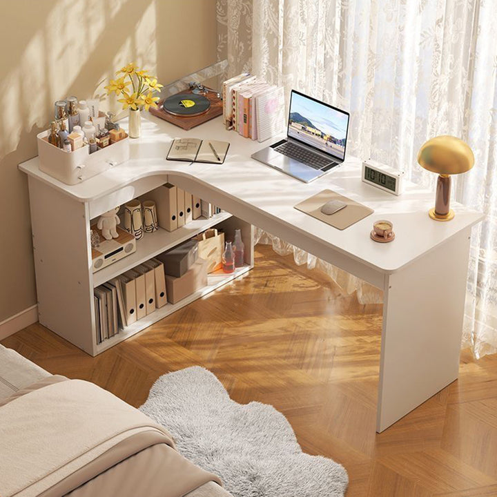 Modern Minimalist L-Shaped Rectangular Medium Density Fiberboard Desk 3-Tier For Bedroom