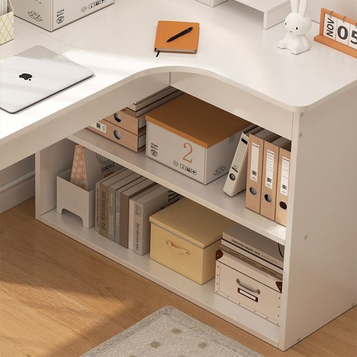 Modern Minimalist L-Shaped Rectangular Medium Density Fiberboard Desk 3-Tier For Bedroom