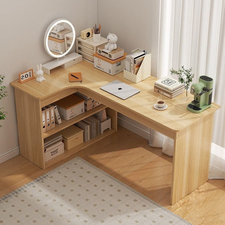 Modern Minimalist L-Shaped Rectangular Medium Density Fiberboard Desk 3-Tier For Bedroom