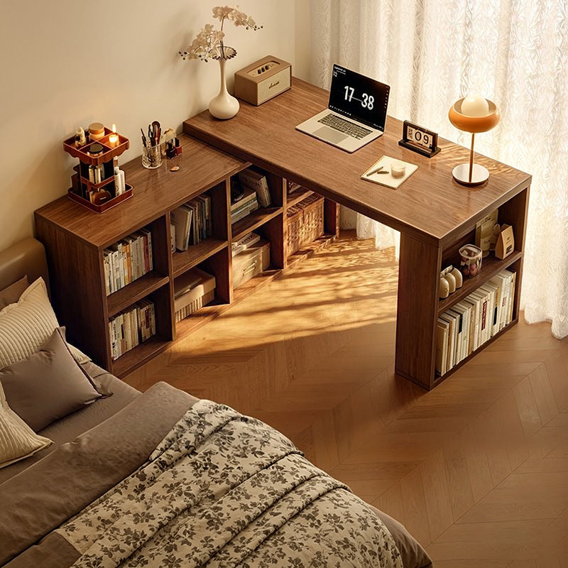 Modern Minimalist Rectangular L-Shaped Particle Board Desk With Bookshelf 8/10 Storage For Home Office