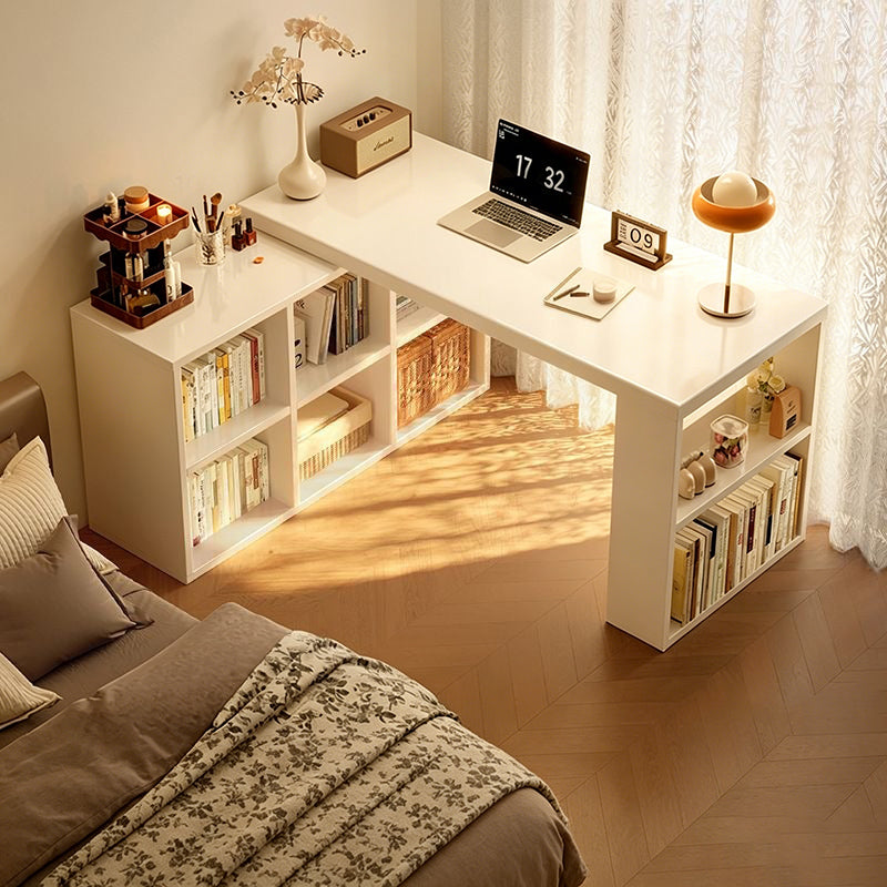 Modern Minimalist Rectangular L-Shaped Particle Board Desk With Bookshelf 8/10 Storage For Home Office