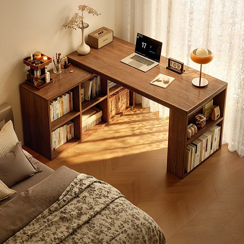 Modern Minimalist Rectangular L-Shaped Particle Board Desk With Bookshelf 8/10 Storage For Home Office