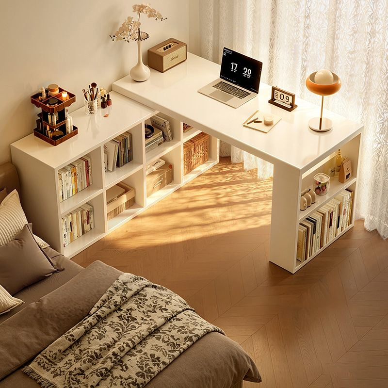 Modern Minimalist Rectangular L-Shaped Particle Board Desk With Bookshelf 8/10 Storage For Home Office