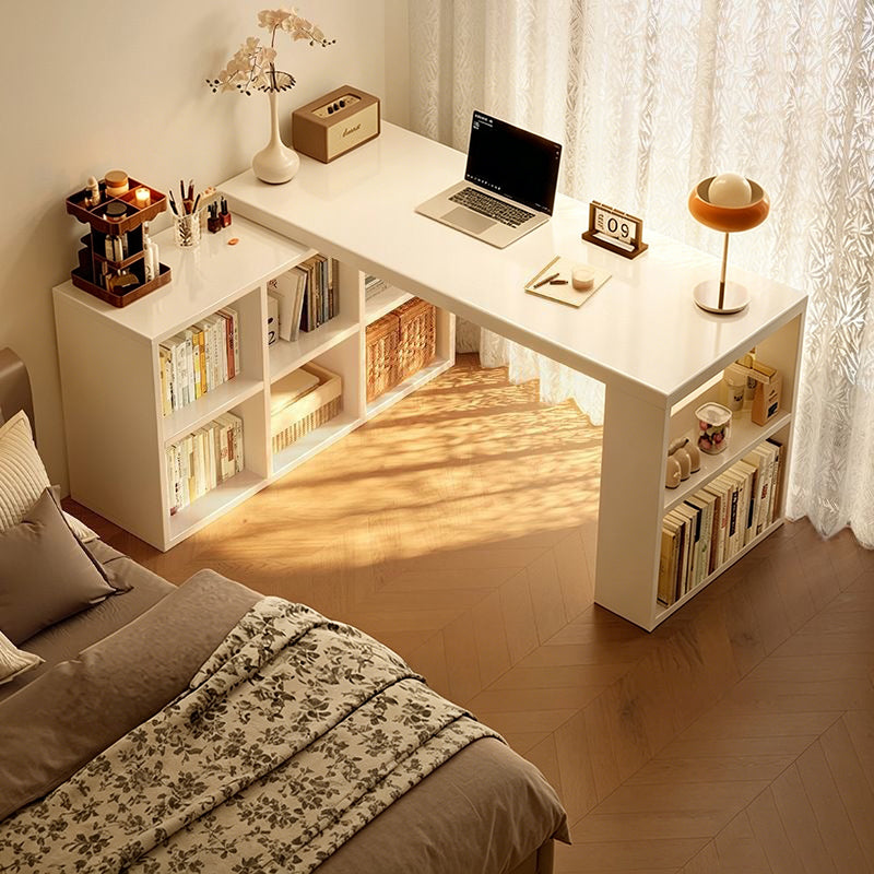 Modern Minimalist Rectangular L-Shaped Particle Board Desk With Bookshelf 8/10 Storage For Home Office