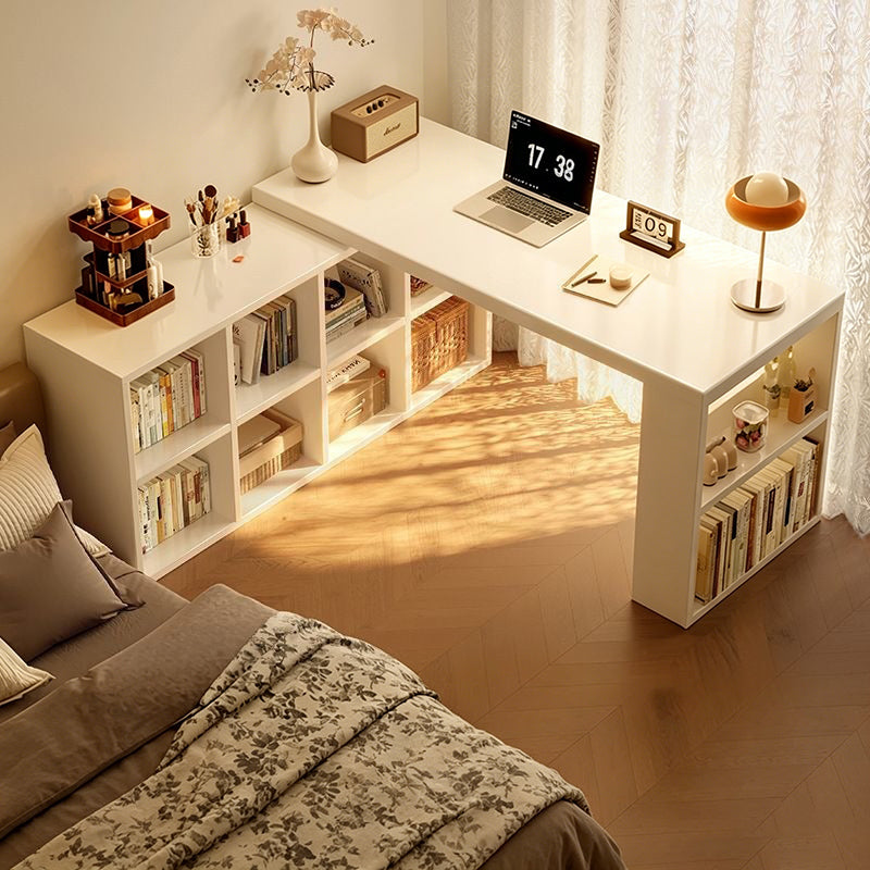 Modern Minimalist Rectangular L-Shaped Particle Board Desk With Bookshelf 8/10 Storage For Home Office