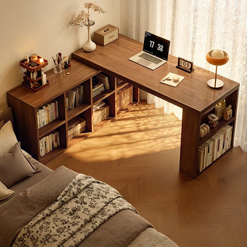 Modern Minimalist Rectangular L-Shaped Particle Board Desk With Bookshelf 8/10 Storage For Home Office