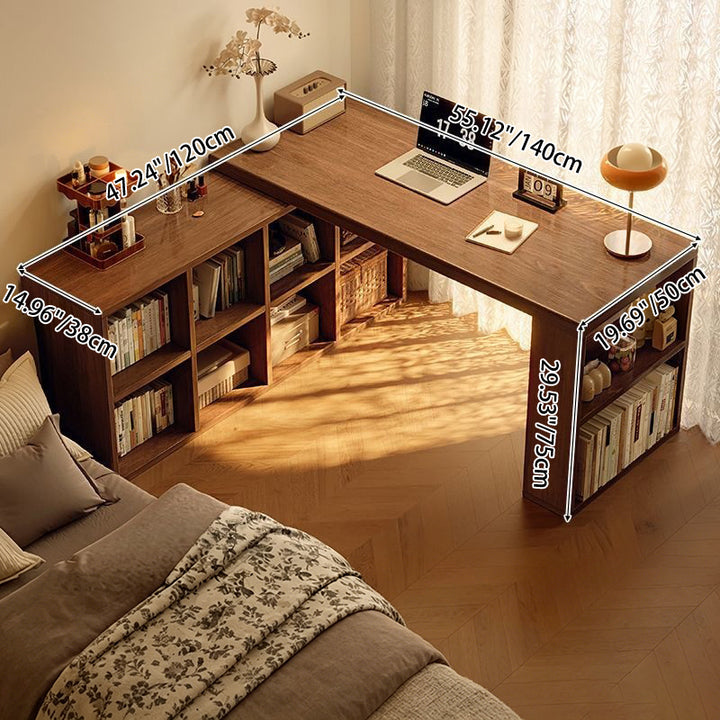 Modern Minimalist Rectangular L-Shaped Particle Board Desk With Bookshelf 8/10 Storage For Home Office