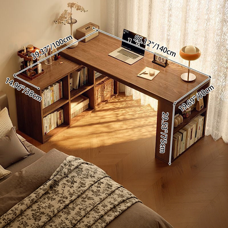 Modern Minimalist Rectangular L-Shaped Particle Board Desk With Bookshelf 8/10 Storage For Home Office