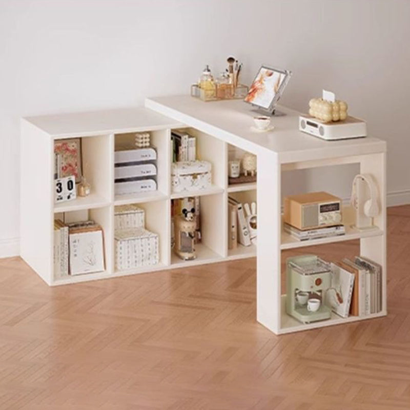 Modern Minimalist Rectangular L-Shaped Particle Board Desk With Bookshelf 8/10 Storage For Home Office