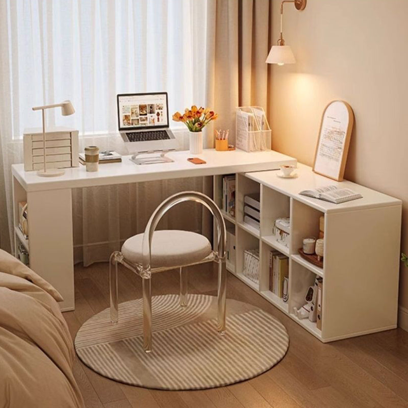 Modern Minimalist Rectangular L-Shaped Particle Board Desk With Bookshelf 8/10 Storage For Home Office