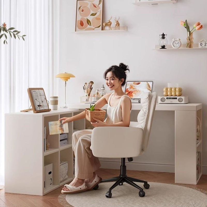 Modern Minimalist Rectangular L-Shaped Particle Board Desk With Bookshelf 8/10 Storage For Home Office