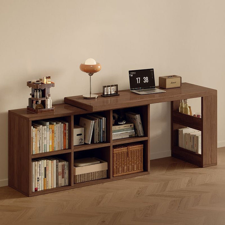 Modern Minimalist Rectangular L-Shaped Particle Board Desk With Bookshelf 8/10 Storage For Home Office