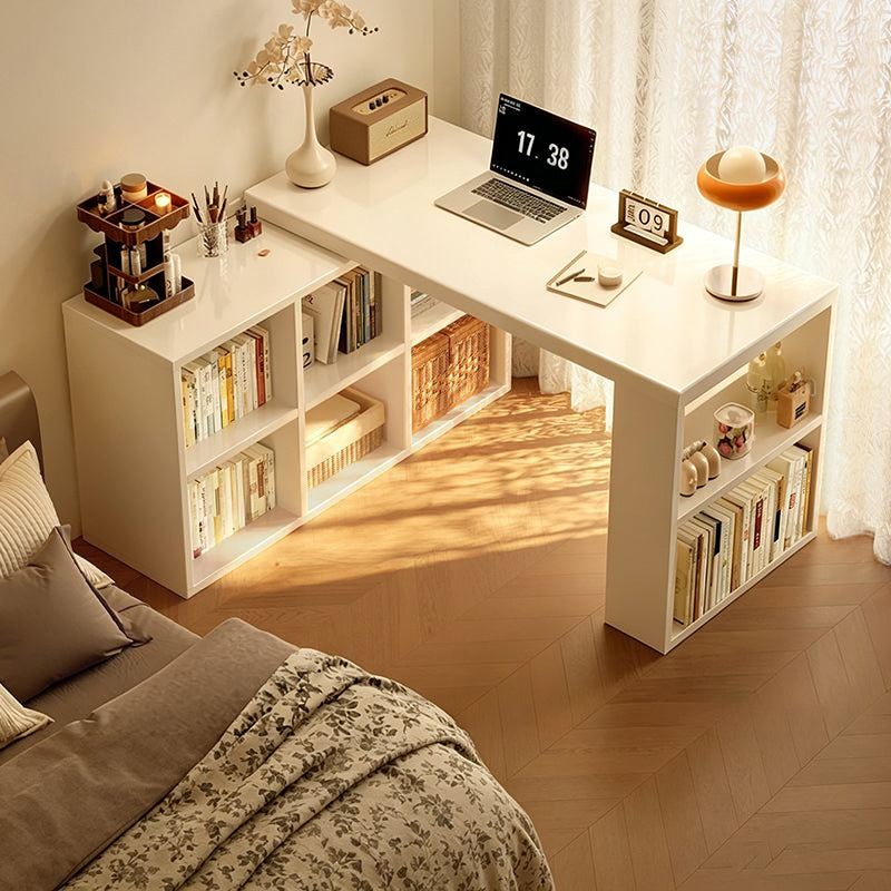 Modern Minimalist Rectangular L-Shaped Particle Board Desk With Bookshelf 8/10 Storage For Home Office