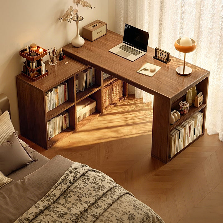 Modern Minimalist Rectangular L-Shaped Particle Board Desk With Bookshelf 8/10 Storage For Home Office