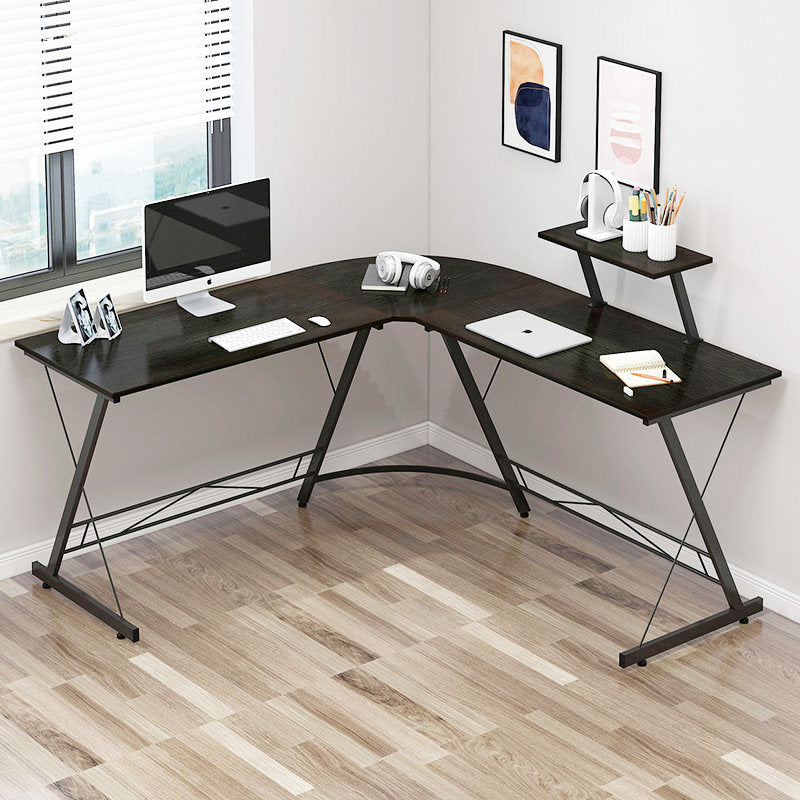 Modern Minimalist Rectangular L-Shaped Iron Medium Density Fiberboard Desk 2-Tier For Home Office