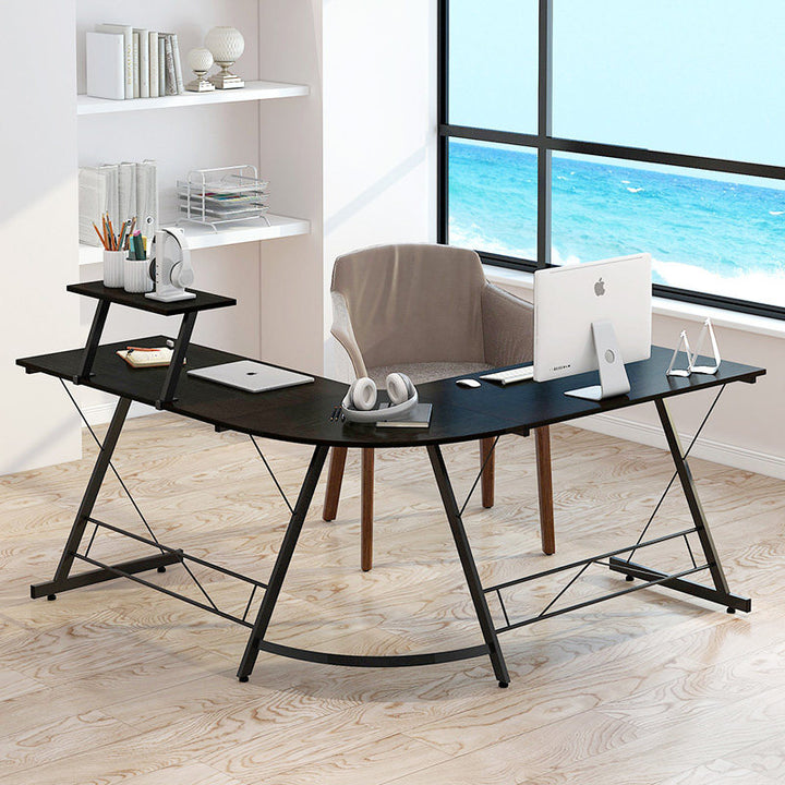 Modern Minimalist Rectangular L-Shaped Iron Medium Density Fiberboard Desk 2-Tier For Home Office