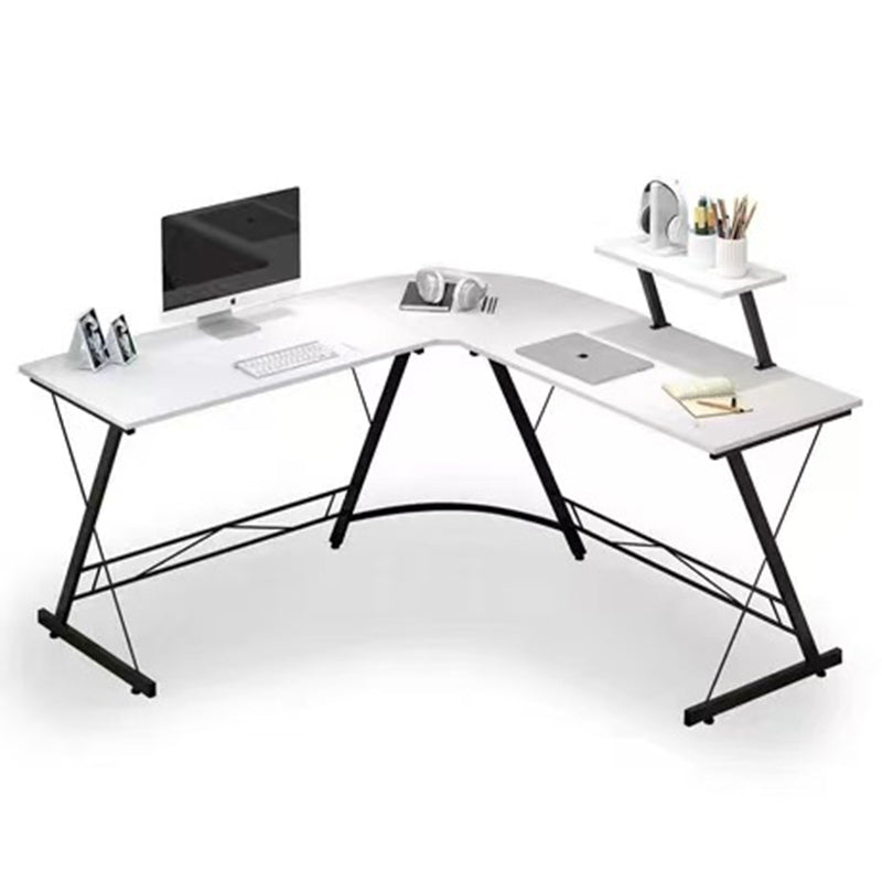 Modern Minimalist Rectangular L-Shaped Iron Medium Density Fiberboard Desk 2-Tier For Home Office