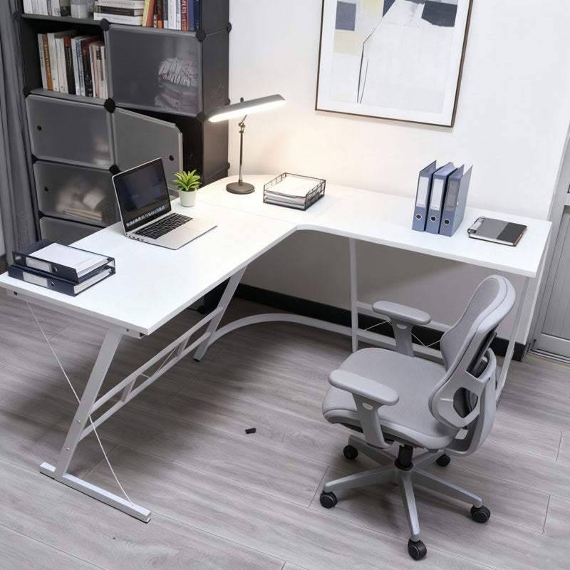 Modern Minimalist Rectangular L-Shaped Iron Medium Density Fiberboard Desk 2-Tier For Home Office