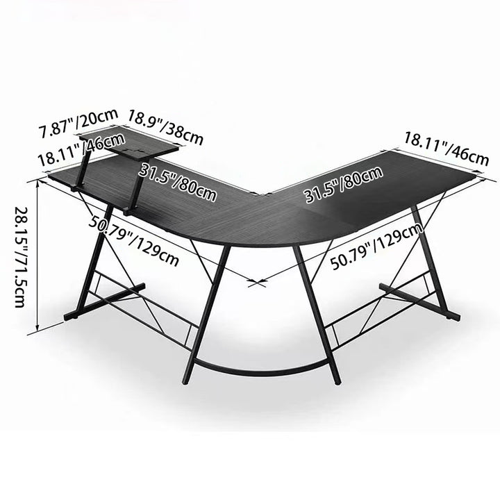 Modern Minimalist Rectangular L-Shaped Iron Medium Density Fiberboard Desk 2-Tier For Home Office