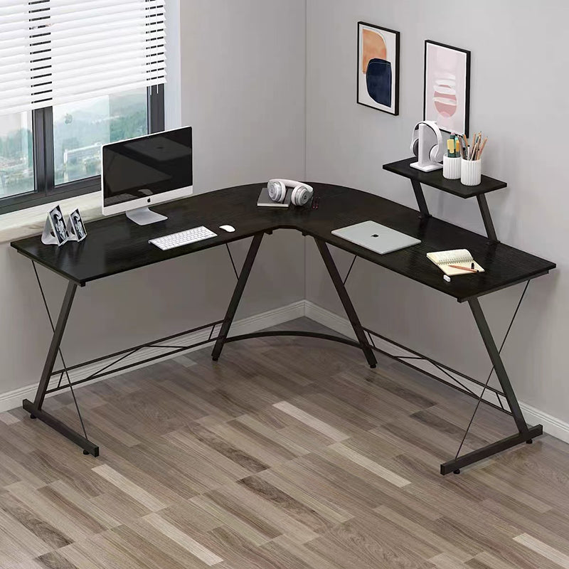 Modern Minimalist Rectangular L-Shaped Iron Medium Density Fiberboard Desk 2-Tier For Home Office