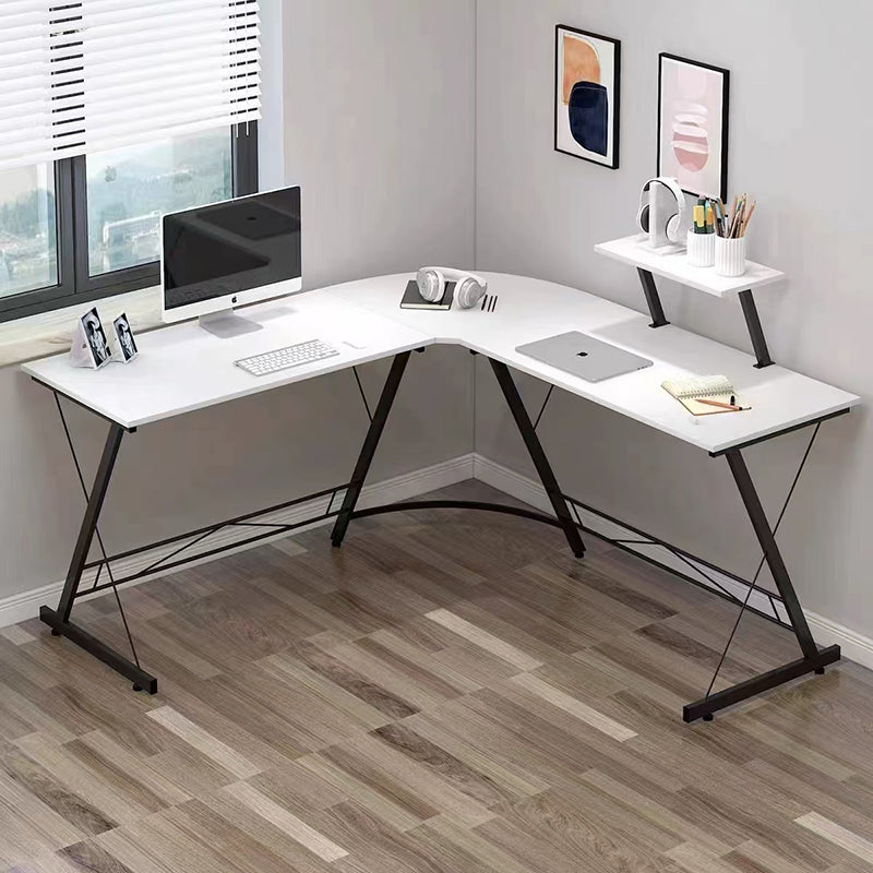 Modern Minimalist Rectangular L-Shaped Iron Medium Density Fiberboard Desk 2-Tier For Home Office