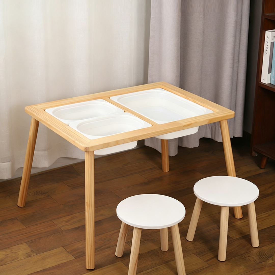 Modern Minimalist Rectangular Pine Medium Density Fiberboard Kids Desk &amp; Chair Set 3-Storage For Bedroom