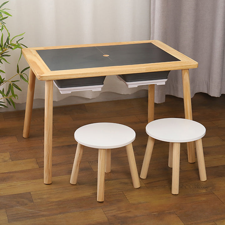 Modern Minimalist Rectangular Pine Medium Density Fiberboard Kids Desk & Chair Set 3-Storage For Bedroom
