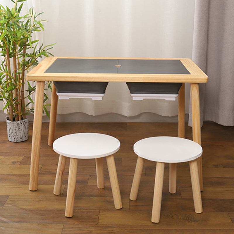 Modern Minimalist Rectangular Pine Medium Density Fiberboard Kids Desk &amp; Chair Set 3-Storage For Bedroom