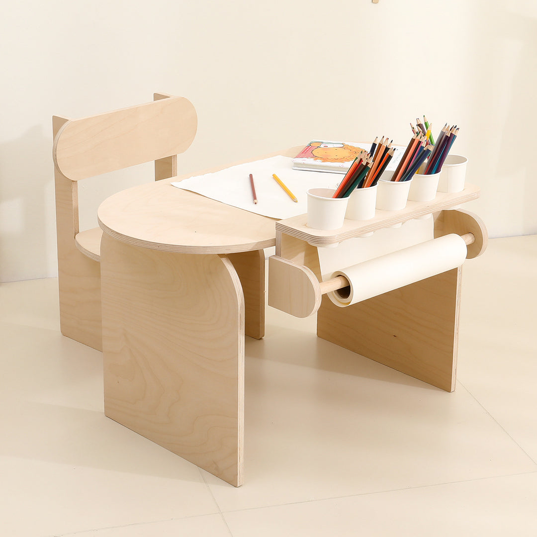 Modernes skandinavisches rechteckiges Kinder-Schreibtisch- und Stuhl-Set aus Sperrholz, 2-stufig, fürs Schlafzimmer 