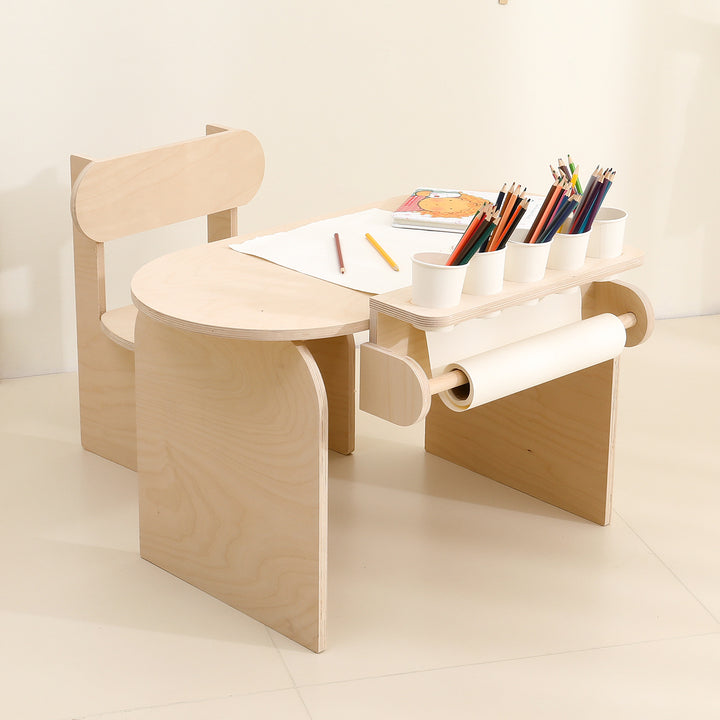 Modernes skandinavisches rechteckiges Kinder-Schreibtisch- und Stuhl-Set aus Sperrholz, 2-stufig, fürs Schlafzimmer 