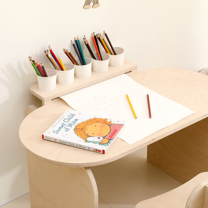 Modernes skandinavisches rechteckiges Kinder-Schreibtisch- und Stuhl-Set aus Sperrholz, 2-stufig, fürs Schlafzimmer 
