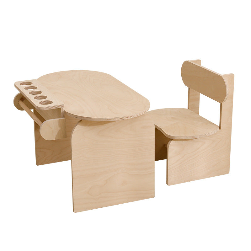 Modernes skandinavisches rechteckiges Kinder-Schreibtisch- und Stuhl-Set aus Sperrholz, 2-stufig, fürs Schlafzimmer 
