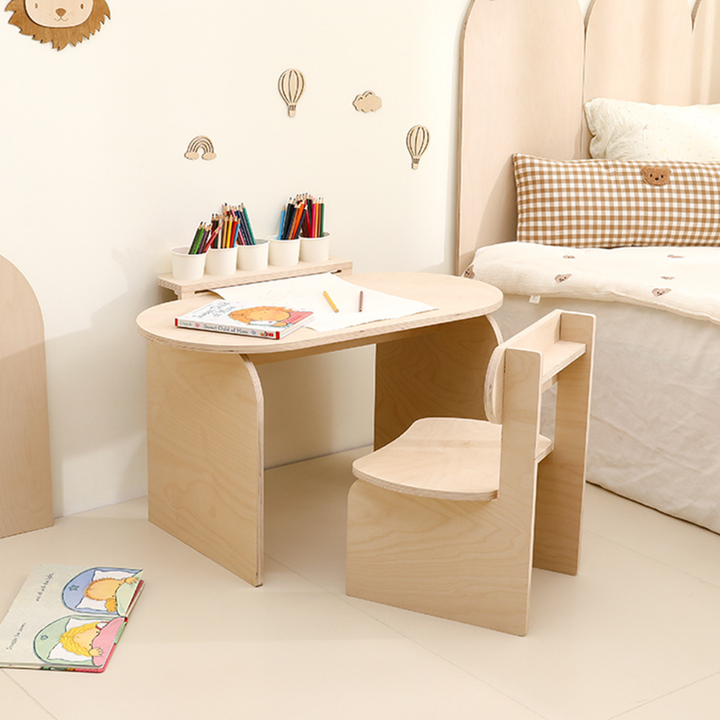 Modernes skandinavisches rechteckiges Kinder-Schreibtisch- und Stuhl-Set aus Sperrholz, 2-stufig, fürs Schlafzimmer 