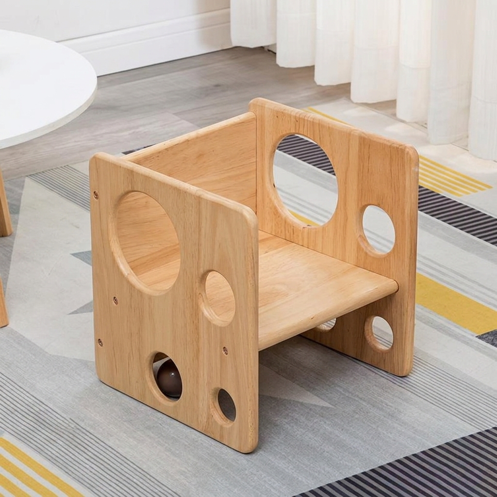 Contemporary Scandinavian Rectangular Round Pine Wood Kids Desk &amp; Chair Set 1-Tier For Bedroom
