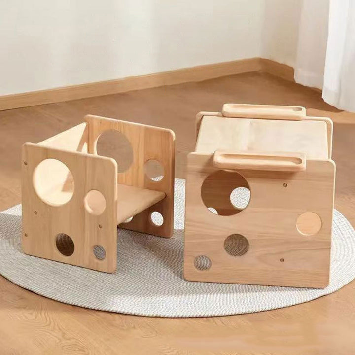 Contemporary Scandinavian Rectangular Round Pine Wood Kids Desk & Chair Set 1-Tier For Bedroom
