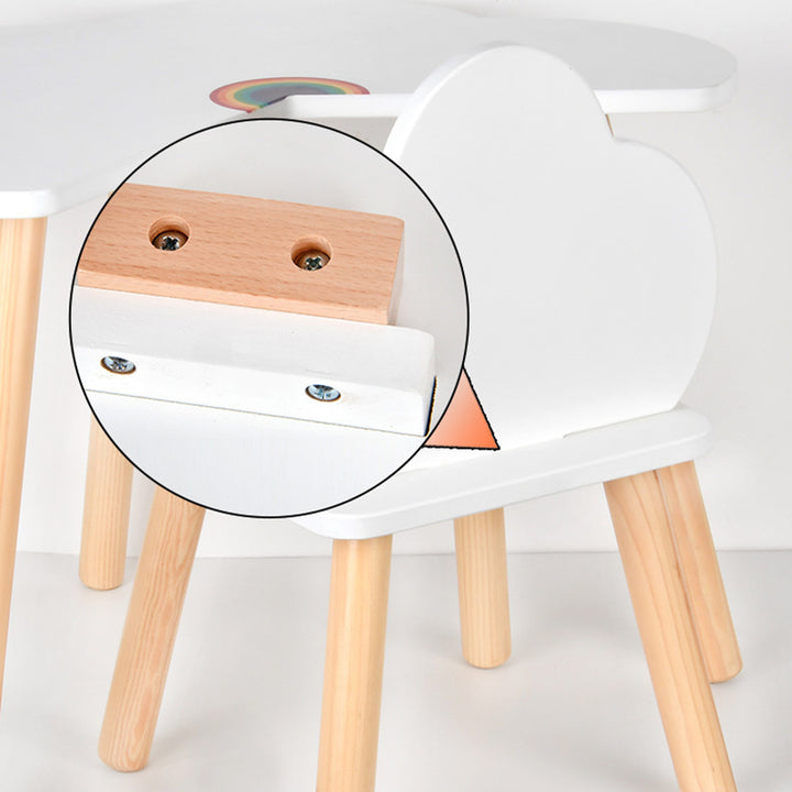 Contemporary Scandinavian Curved Cloud-Patterned Rainbow Pine Medium Density Fiberboard Kids Desk &amp; Chair Set 1-Tier For Bedroom