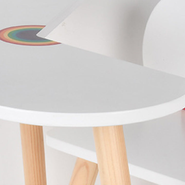 Contemporary Scandinavian Curved Cloud-Patterned Rainbow Pine Medium Density Fiberboard Kids Desk &amp; Chair Set 1-Tier For Bedroom