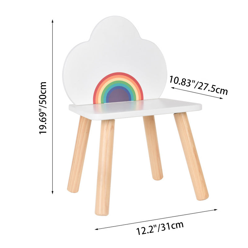 Contemporary Scandinavian Curved Cloud-Patterned Rainbow Pine Medium Density Fiberboard Kids Desk &amp; Chair Set 1-Tier For Bedroom