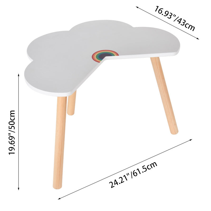 Contemporary Scandinavian Curved Cloud-Patterned Rainbow Pine Medium Density Fiberboard Kids Desk &amp; Chair Set 1-Tier For Bedroom