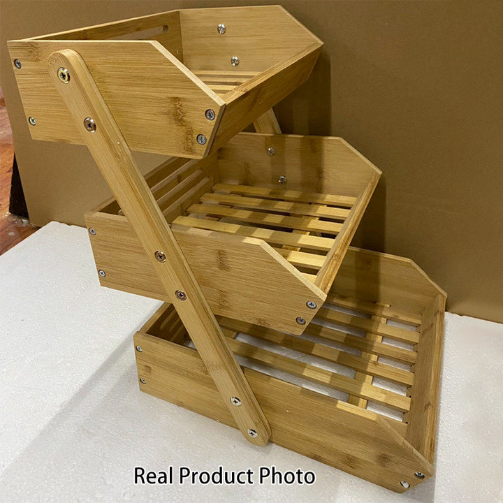 Contemporary Scandinavian Rectangular Bamboo Fruit Basket Desktop Storage Shelf 2/3 Tier For Kitchen