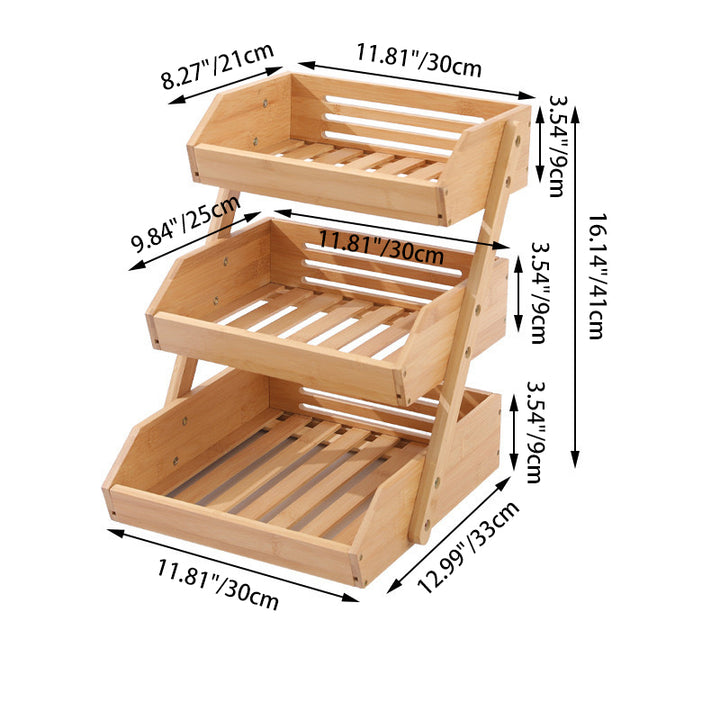 Contemporary Scandinavian Rectangular Bamboo Fruit Basket Desktop Storage Shelf 2/3 Tier For Kitchen