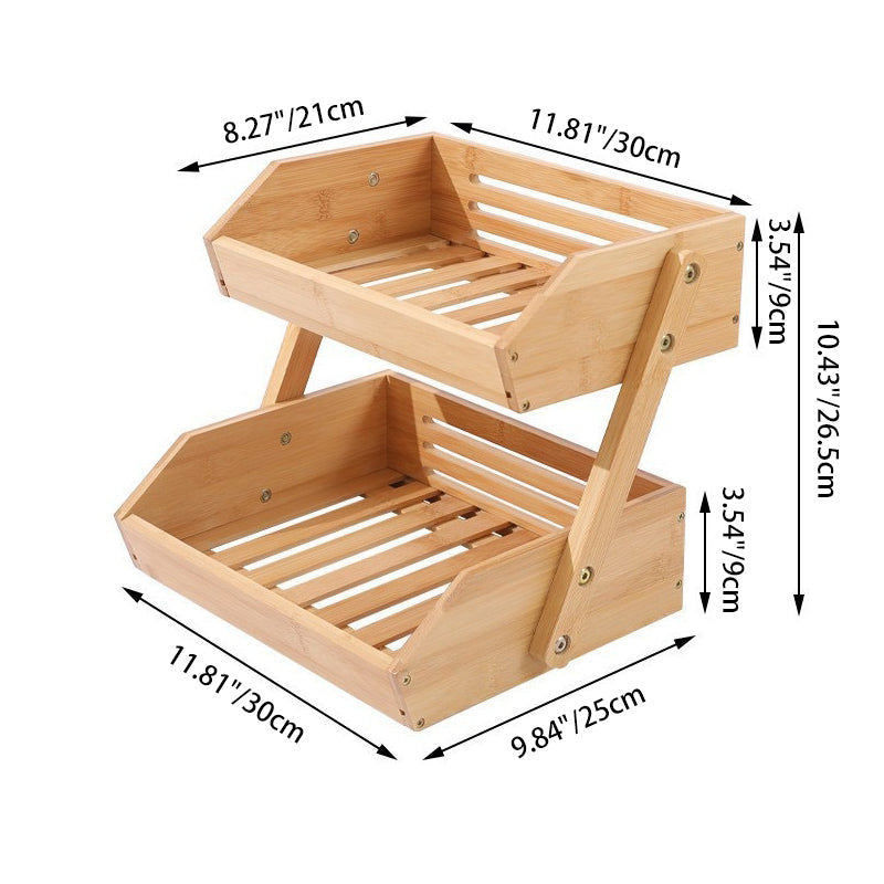 Contemporary Scandinavian Rectangular Bamboo Fruit Basket Desktop Storage Shelf 2/3 Tier For Kitchen