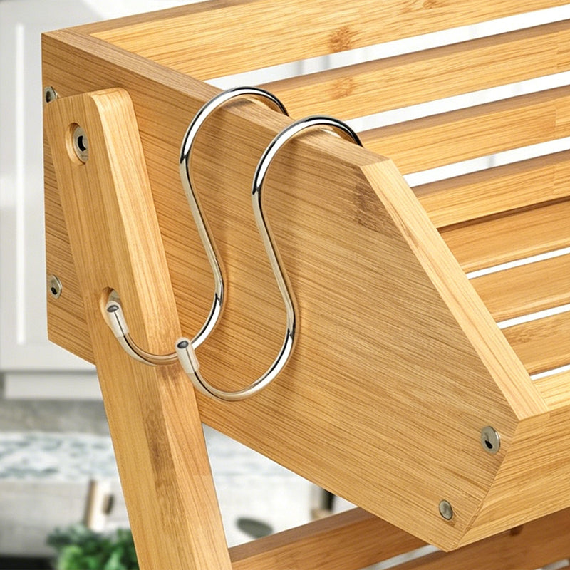 Contemporary Scandinavian Rectangular Bamboo Fruit Basket Desktop Storage Shelf 2/3 Tier For Kitchen