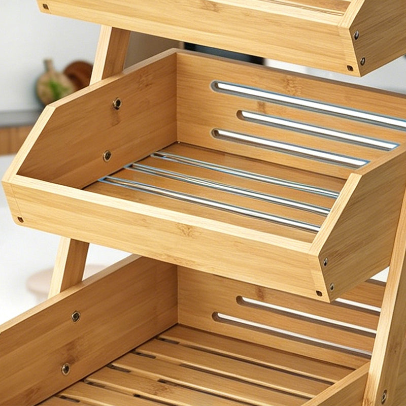 Contemporary Scandinavian Rectangular Bamboo Fruit Basket Desktop Storage Shelf 2/3 Tier For Kitchen