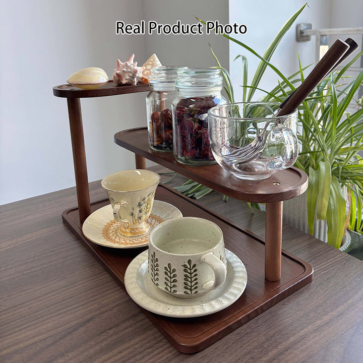Contemporary Scandinavian Rectangular Oval Pine Desktop Storage Shelf 2/3 Tier For Bedroom